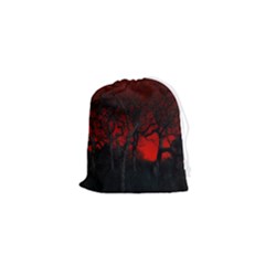 Dark Forest Jungle Plant Black Red Tree Drawstring Pouch (xs) by Semog4