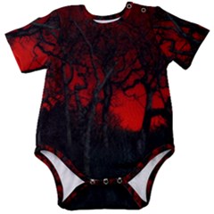 Dark Forest Jungle Plant Black Red Tree Baby Short Sleeve Bodysuit by Semog4