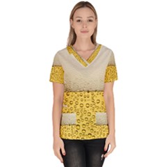 Texture Pattern Macro Glass Of Beer Foam White Yellow Art Women s V-neck Scrub Top by Semog4