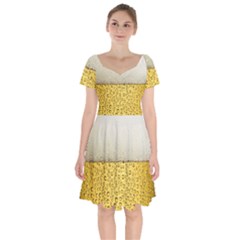 Texture Pattern Macro Glass Of Beer Foam White Yellow Art Short Sleeve Bardot Dress