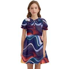 Wave Of Abstract Colors Kids  Bow Tie Puff Sleeve Dress