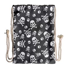Skull-crossbones-seamless-pattern-holiday-halloween-wallpaper-wrapping-packing-backdrop Drawstring Bag (large) by Ravend