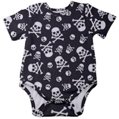 Skull-crossbones-seamless-pattern-holiday-halloween-wallpaper-wrapping-packing-backdrop Baby Short Sleeve Bodysuit