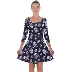 Skull-crossbones-seamless-pattern-holiday-halloween-wallpaper-wrapping-packing-backdrop Quarter Sleeve Skater Dress by Ravend
