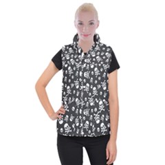 Skull-crossbones-seamless-pattern-holiday-halloween-wallpaper-wrapping-packing-backdrop Women s Button Up Vest