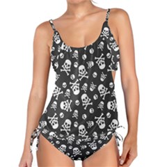 Skull-crossbones-seamless-pattern-holiday-halloween-wallpaper-wrapping-packing-backdrop Tankini Set by Ravend