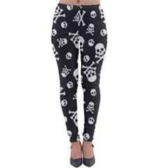 Skull-crossbones-seamless-pattern-holiday-halloween-wallpaper-wrapping-packing-backdrop Lightweight Velour Leggings by Ravend
