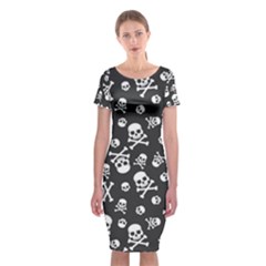 Skull Crossbones Seamless Pattern Holiday-halloween-wallpaper Wrapping Packing Backdrop Classic Short Sleeve Midi Dress