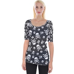 Skull Crossbones Seamless Pattern Holiday-halloween-wallpaper Wrapping Packing Backdrop Wide Neckline Tee