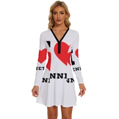 I Love Kenneth Long Sleeve Deep V Mini Dress  by ilovewhateva