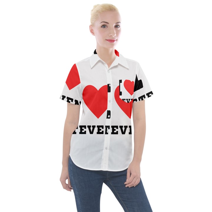 I love steven Women s Short Sleeve Pocket Shirt