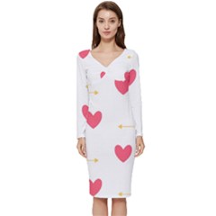 Hearts-36 Long Sleeve V-neck Bodycon Dress  by nateshop