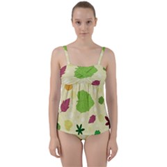 Leaves-140 Twist Front Tankini Set by nateshop