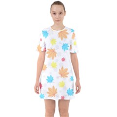 Leaves-141 Sixties Short Sleeve Mini Dress by nateshop