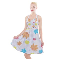 Leaves-141 Halter Party Swing Dress  by nateshop