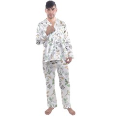Leaves-147 Men s Long Sleeve Satin Pajamas Set