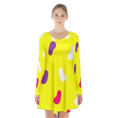 Pattern-yellow - 1 Long Sleeve Velvet V-neck Dress by nateshop