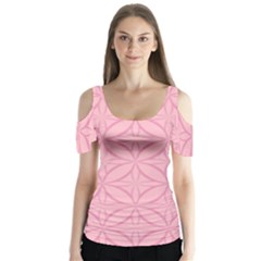 Pink-75 Butterfly Sleeve Cutout Tee 