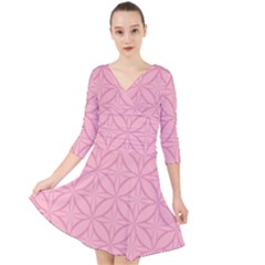 Pink-75 Quarter Sleeve Front Wrap Dress