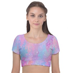 Space-25 Velvet Short Sleeve Crop Top  by nateshop