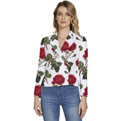 Roses-51 Women s Long Sleeve Revers Collar Cropped Jacket