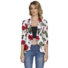 Roses-51 Women s 3/4 Sleeve Ruffle Edge Open Front Jacket by nateshop