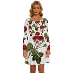 Roses-51 Long Sleeve Wide Neck Velvet Dress