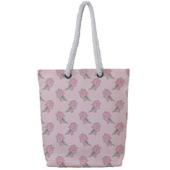 Flowers Bloom Blossom Pastel Pink Pattern Full Print Rope Handle Tote (small) by Jancukart