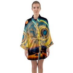 Ai Generated Surrealist Fantasy Dream Moon Space Long Sleeve Satin Kimono by Jancukart