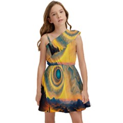 Ai Generated Surrealist Fantasy Dream Moon Space Kids  One Shoulder Party Dress