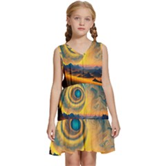 Ai Generated Surrealist Fantasy Dream Moon Space Kids  Sleeveless Tiered Mini Dress by Jancukart