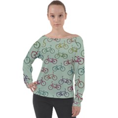 Bicycle Bikes Pattern Ride Wheel Cycle Icon Off Shoulder Long Sleeve Velour Top by Jancukart
