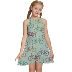 Bicycle Bikes Pattern Ride Wheel Cycle Icon Kids  Halter Collar Waist Tie Chiffon Dress by Jancukart