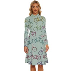 Bicycle Bikes Pattern Ride Wheel Cycle Icon Long Sleeve Shirt Collar A-line Dress by Jancukart