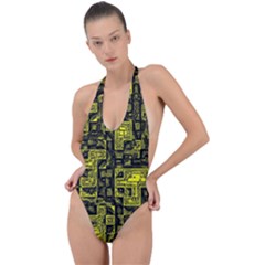 Background Graphic Beautiful Wallpaper Yellow Backless Halter One Piece Swimsuit