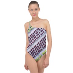 Field Agriculture Farm Stripes Diagonal Pattern Classic One Shoulder Swimsuit by Jancukart