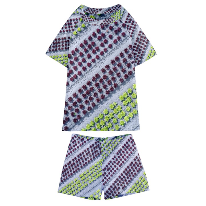 Field Agriculture Farm Stripes Diagonal Pattern Kids  Swim Tee and Shorts Set