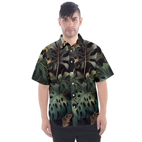Tropical Leaves Leaf Foliage Monstera Nature Home Men s Short Sleeve Shirt by Jancukart