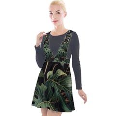 Tropical Leaves Leaf Foliage Monstera Nature Home Plunge Pinafore Velour Dress by Jancukart