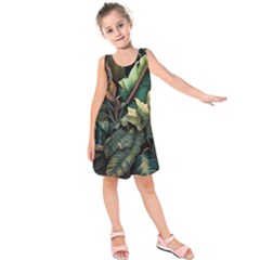 Tropical Leaf Leaves Foliage Monstera Nature Kids  Sleeveless Dress