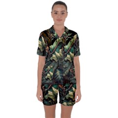 Tropical Leaf Leaves Foliage Monstera Nature Satin Short Sleeve Pajamas Set by Jancukart