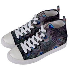 Peacock Feathers Peacock Bird Feathers Women s Mid-top Canvas Sneakers by Jancukart