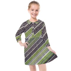 Field Agriculture Farm Stripes Diagonal Kids  Quarter Sleeve Shirt Dress by Jancukart