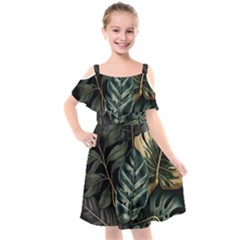 Tropical Leaves Foliage Monstera Nature Home Kids  Cut Out Shoulders Chiffon Dress by Jancukart