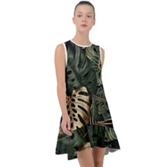 Tropical Leaves Foliage Monstera Nature Home Art Frill Swing Dress by Jancukart