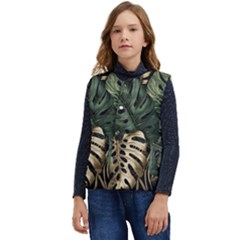 Tropical Leaves Foliage Monstera Nature Home Art Kid s Short Button Up Puffer Vest	 by Jancukart