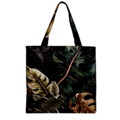 Tropical Leaves Foliage Monstera Nature Home Pattern Zipper Grocery Tote Bag by Jancukart