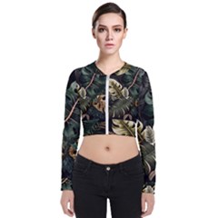 Tropical Leaves Foliage Monstera Nature Home Pattern Long Sleeve Zip Up Bomber Jacket