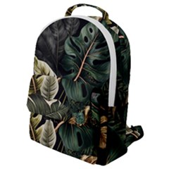 Tropical Leaves Foliage Monstera Nature Home Pattern Flap Pocket Backpack (Small)