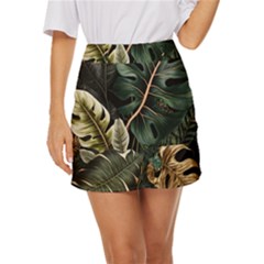Tropical Leaves Foliage Monstera Nature Home Pattern Mini Front Wrap Skirt